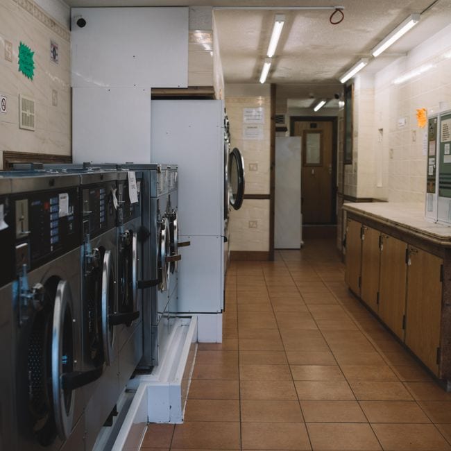 Clean laundry area with folded towels